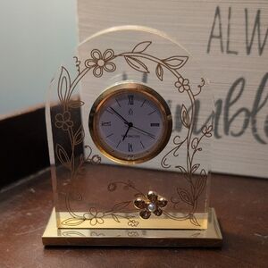 Gold and Clear Floral Clock